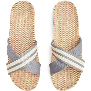 Zodaca Grey Linen House Slippers for Women (Small, US 7-7.5)