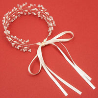White Bridal Headband for Wedding, Crystal Pearl Headpiece Hair Accessory