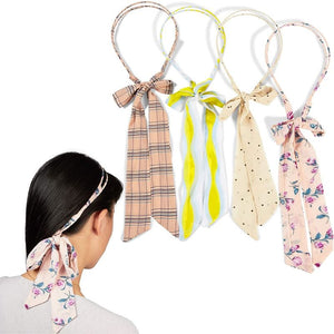 Fabric Wire Headbands with Scarf Tie in 4 Designs (4-Pack)