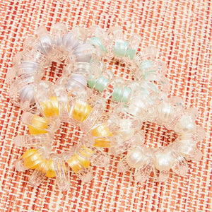 Clear Telephone Cord Hair Ties with Pearls (4 Pack)