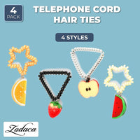 Telephone Cord Hair Ties, Fruit Hair Accessories (4 Pack)