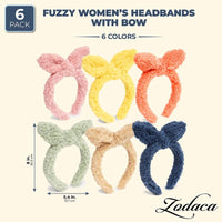 Knotted Furry Headband with Bow for Women, 6 Colors (6-Pack)