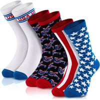 Patriotic Crew Socks for Memorial Day, Flag Day, July 4th (Adult Size, 3 Pairs)