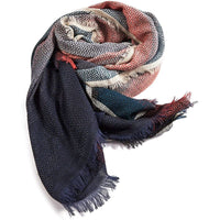 Women's Blanket Scarf Shawl Wrap, Red and Blue (75 x 35.5 in)