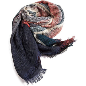 Women's Blanket Scarf Shawl Wrap, Red and Blue (75 x 35.5 in)