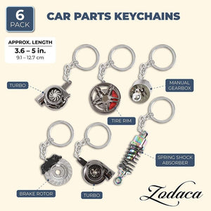 Car Parts Keychain Set (Metal, 6 Pieces)