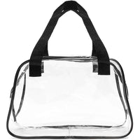 Clear Travel Handbag, Black Handles Stadium Approved Bag with Zipper (11 x 4 In)