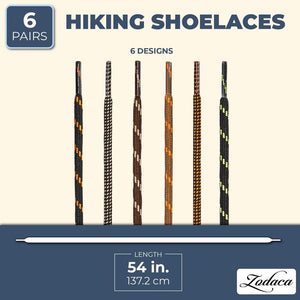 Durable Hiking Shoe Laces in Brown and Black (54 Inches, 6 Pairs)