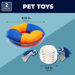 Zodaca Dog Toys Bundle, Baseball Plush with Rope and Crinkle (2-Pack)