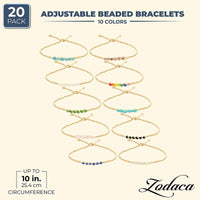 Zodaca Glass Beaded VSCO Bracelets with Adjustable Natural Cord for Wrists or Ankles (20-Pk)