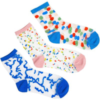 Sheer Ankle Socks in 3 Colors with Confetti Pattern for Women (3 Pairs)