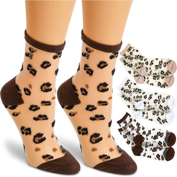 Sheer Leopard Print Ankle Socks for Women (3 Pairs)