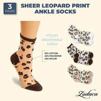 Sheer Leopard Print Ankle Socks for Women (3 Pairs)