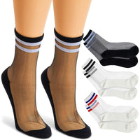 Sheer Socks with Athletic Stripes for Women in 3 Designs (3 Pairs)
