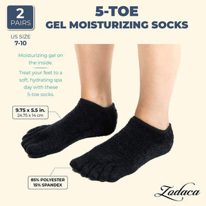 Black 5-Toe Gel Socks (US 7-10, 2 Pairs)