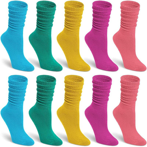 Warm Knitted Slouch Socks for Women in 5 Colors (US Size 7-10, 5 Pairs)