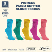 Warm Knitted Slouch Socks for Women in 5 Colors (US Size 7-10, 5 Pairs)