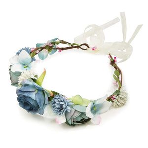 Flower Crown Headband with Adjustable Ties in Red and Blue (2 Pack)