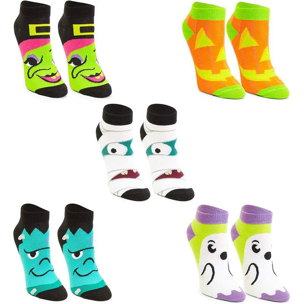 Ankle Length Halloween Socks for Women, Witch, Mummy, Ghost, Monster (5 Pairs)