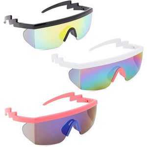 Neon 80's Sunglasses for Rave Accessories, Rimless Mirrored Glasses (3 Pack)