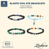 Lava Stone Beads Bracelets, Adjustable Evil Eye Jewelry (4 Pack)