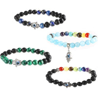 Lava Stone Beads Bracelets, Adjustable Evil Eye Jewelry (4 Pack)