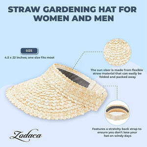 Straw Visor for Women and Men, Unisex Gardening Hat (4.5 x 22 in) Beige