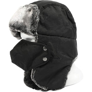 Russian Ushanka Trapper Hat with Faux Fur Gloves and Mask For Skiing (3 Pieces)
