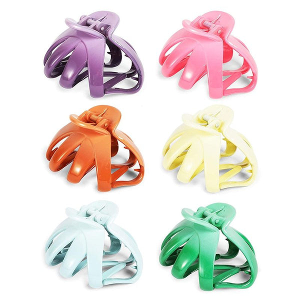 Strong Hold Hair Claw Clips for Women with 8 Prongs, 6 Colors (3 x 2.5 In, 6 Pack)
