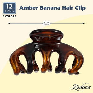 Hair Claw Clips for Women in Black, Brown, Amber (3.5 Inches, 12 Pack)