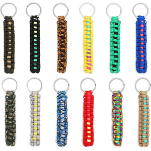 Paracord Keychain with Split Rings (0.8 x 5.5 In, 12 Colors, 12 Pack)