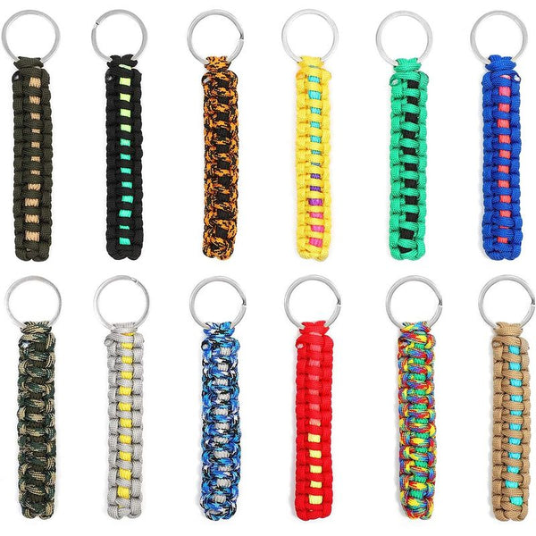 Paracord Keychain with Split Rings (0.8 x 5.5 In, 12 Colors, 12 Pack)