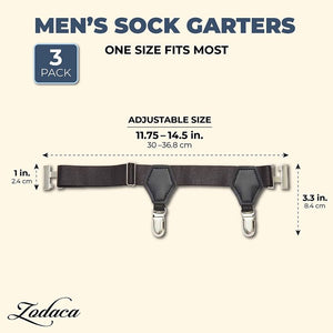 Sock Garters for Men, Black (3 Pairs)