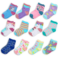Girls Novelty Socks, Unicorn Designs (12 Pairs, Ages 4 - 6)