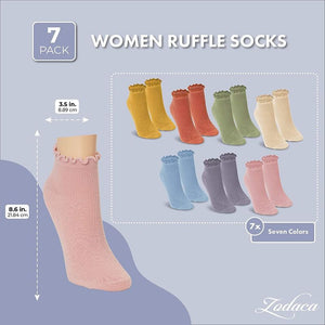 Ruffle Socks for Women, 7 Assorted Colors (7 Pairs)