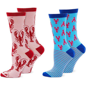 Lobster Lovers Crew Socks for Women, Fun Gift Set (One Size, 2 Pairs)