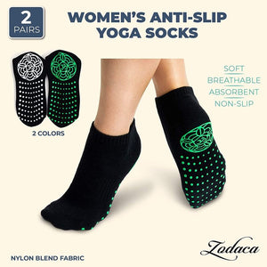 Anti-Slip Yoga Socks for Women (Black, 2 Pairs)