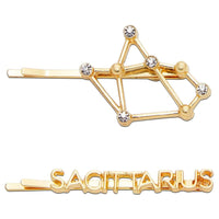 Sagittarius Zodiac Hair Pins, Rhinestone Barrettes (Gold, 2 Pack)