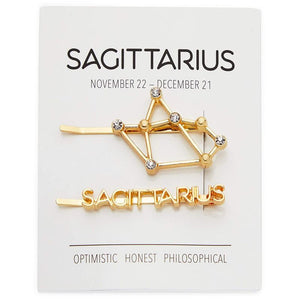 Sagittarius Zodiac Hair Pins, Rhinestone Barrettes (Gold, 2 Pack)
