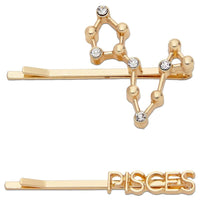 Pisces Zodiac Hair Pins, Rhinestone Barrettes (Gold, 2 Pack)