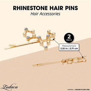 Pisces Zodiac Hair Pins, Rhinestone Barrettes (Gold, 2 Pack)