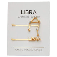 Libra Zodiac Hair Pins, Rhinestone Barrettes (Gold, 2 Pack)