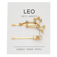 Leo Zodiac Hair Pins, Rhinestone Barrettes (Gold, 2 Pack)
