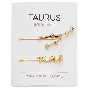Taurus Zodiac Hair Pins, Rhinestone Barrettes (Gold, 2 Pack)