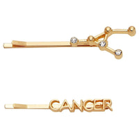 Cancer Zodiac Hair Pins, Rhinestone Barrettes (Gold, 2 Pack)