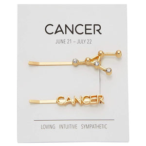 Cancer Zodiac Hair Pins, Rhinestone Barrettes (Gold, 2 Pack)