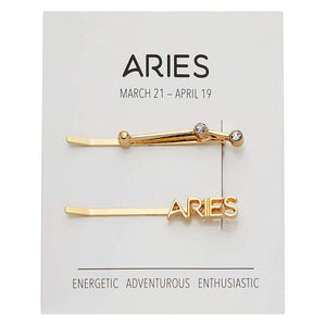 Aries Zodiac Hair Pins, Rhinestone Barrettes (Gold, 2 Pack)