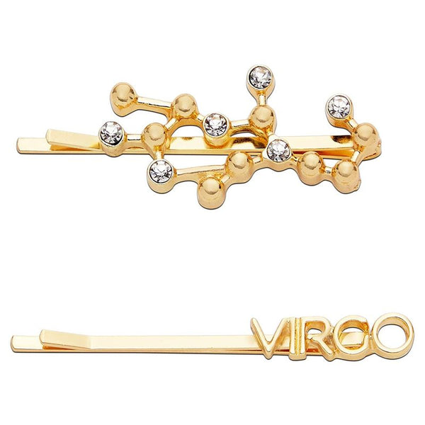 Virgo Zodiac Hair Pins, Rhinestone Barrettes (Gold, 2 Pack)