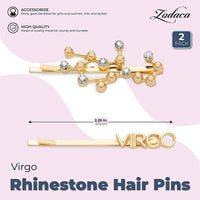 Virgo Zodiac Hair Pins, Rhinestone Barrettes (Gold, 2 Pack)