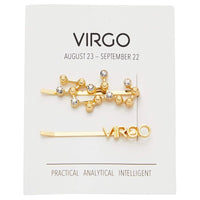 Virgo Zodiac Hair Pins, Rhinestone Barrettes (Gold, 2 Pack)